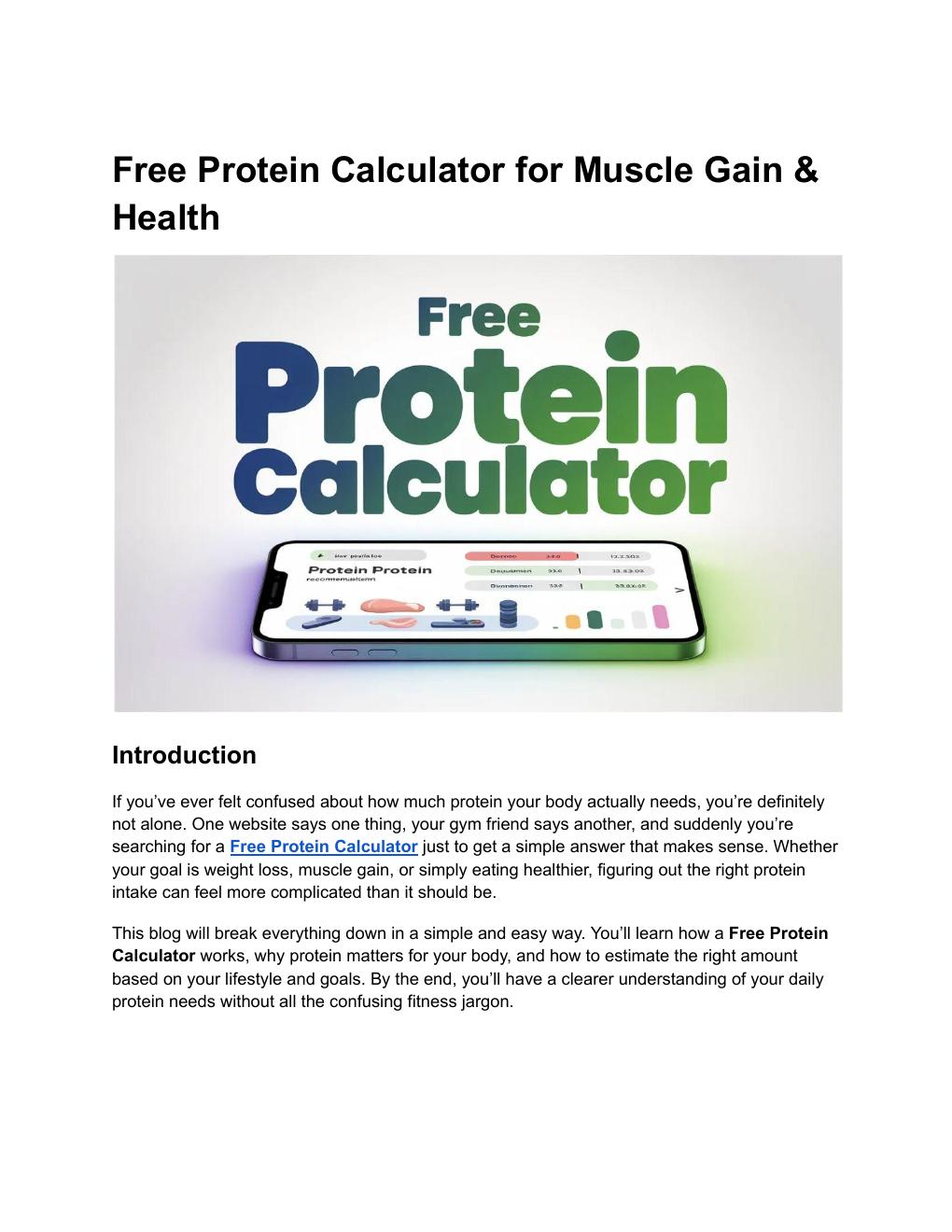 Free Protein Calculator for Muscle Gain & Health